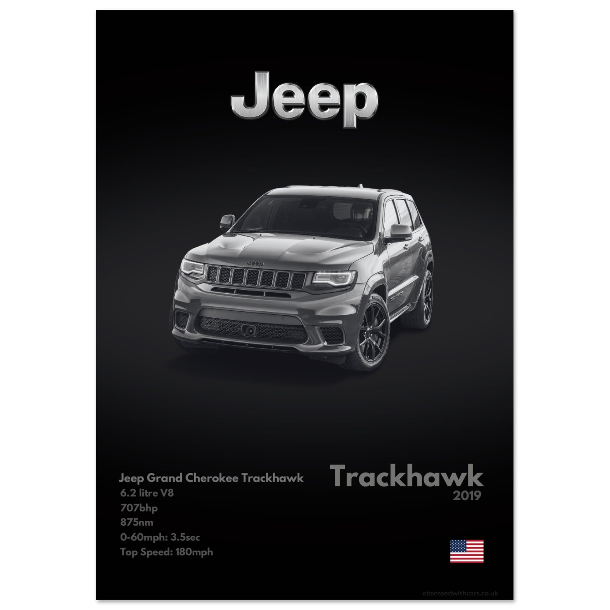 Jeep Grand Cherokee Trackhawk Poster - Monochrome Collection