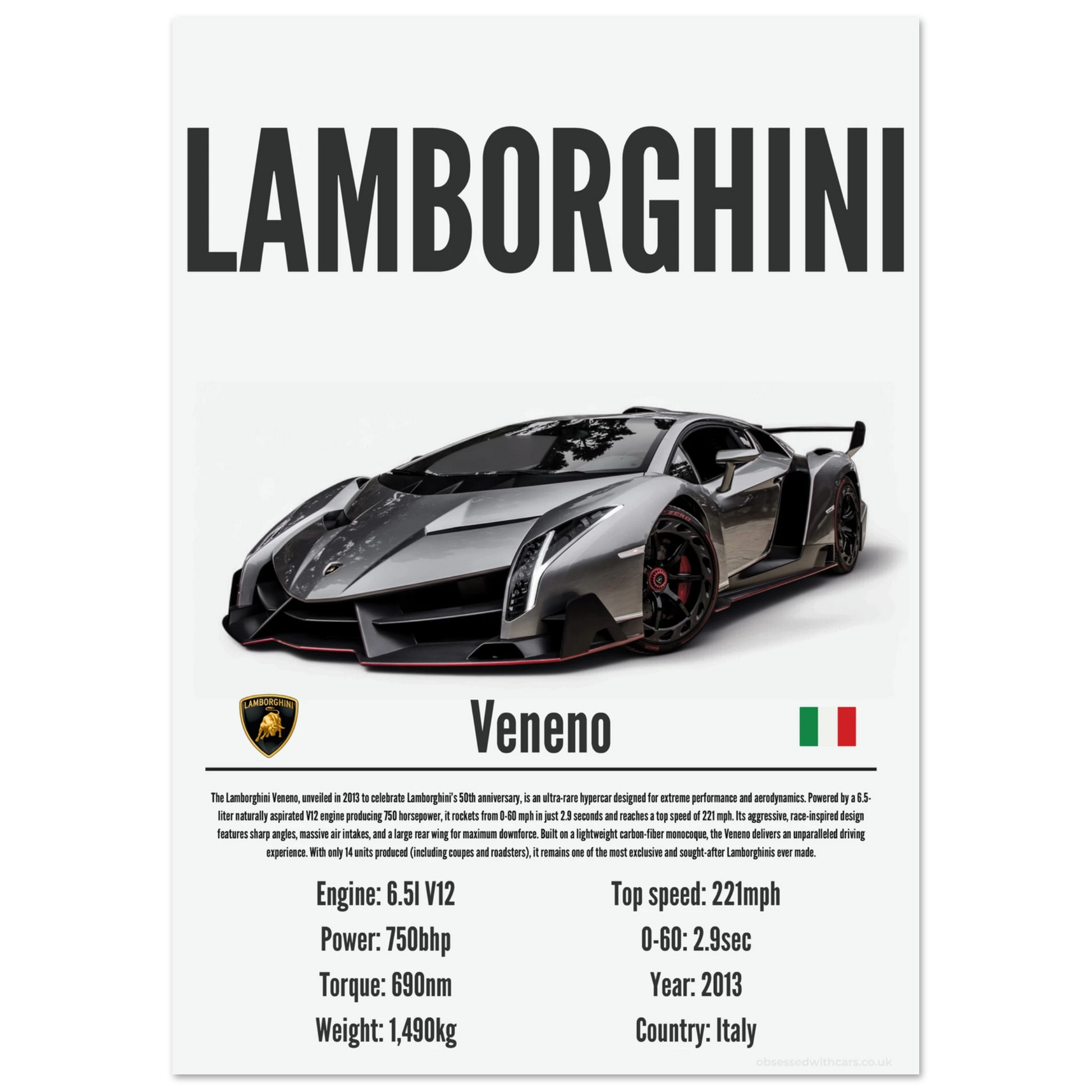 Lamborghini Veneno Poster - Precision Collection
