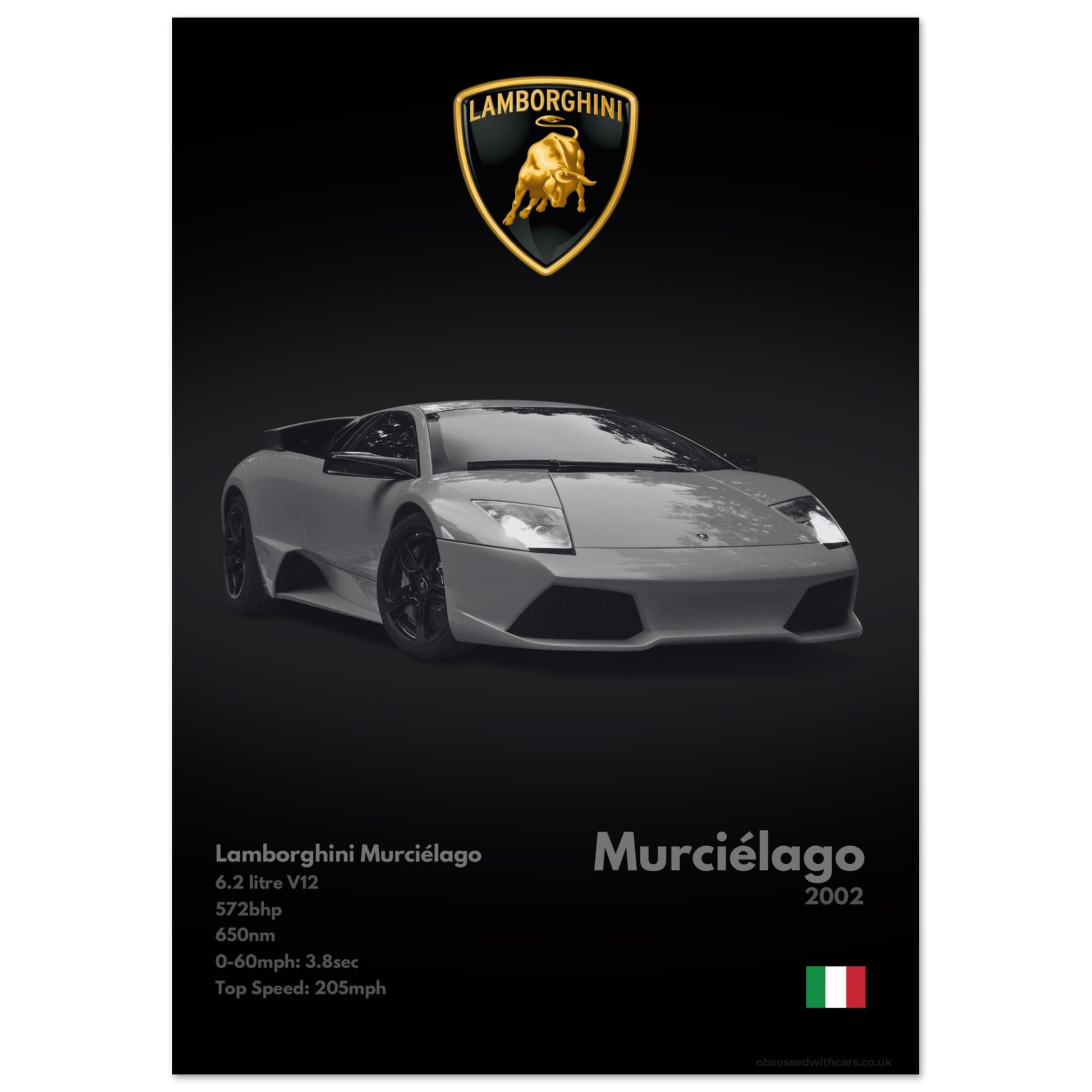 Lamborghini Murcielago Poster - Monochrome Collection