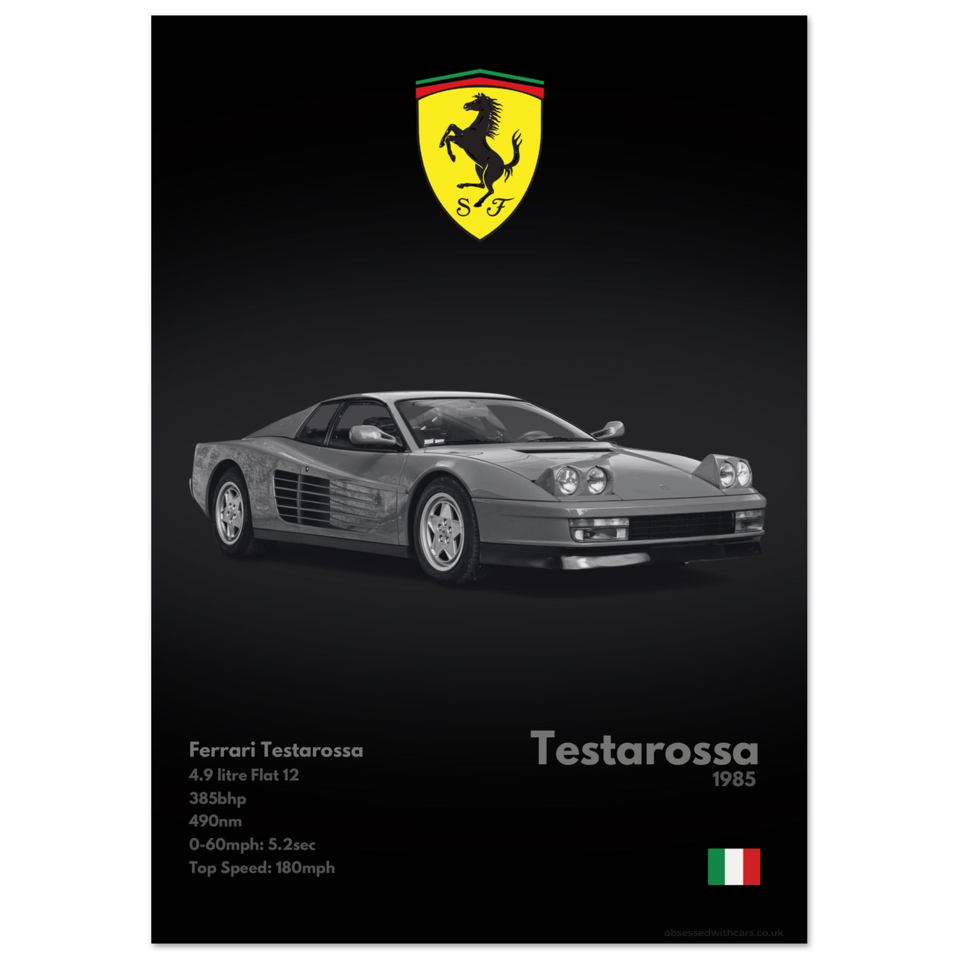 Ferrari Testarossa Poster - Monochrome Collection