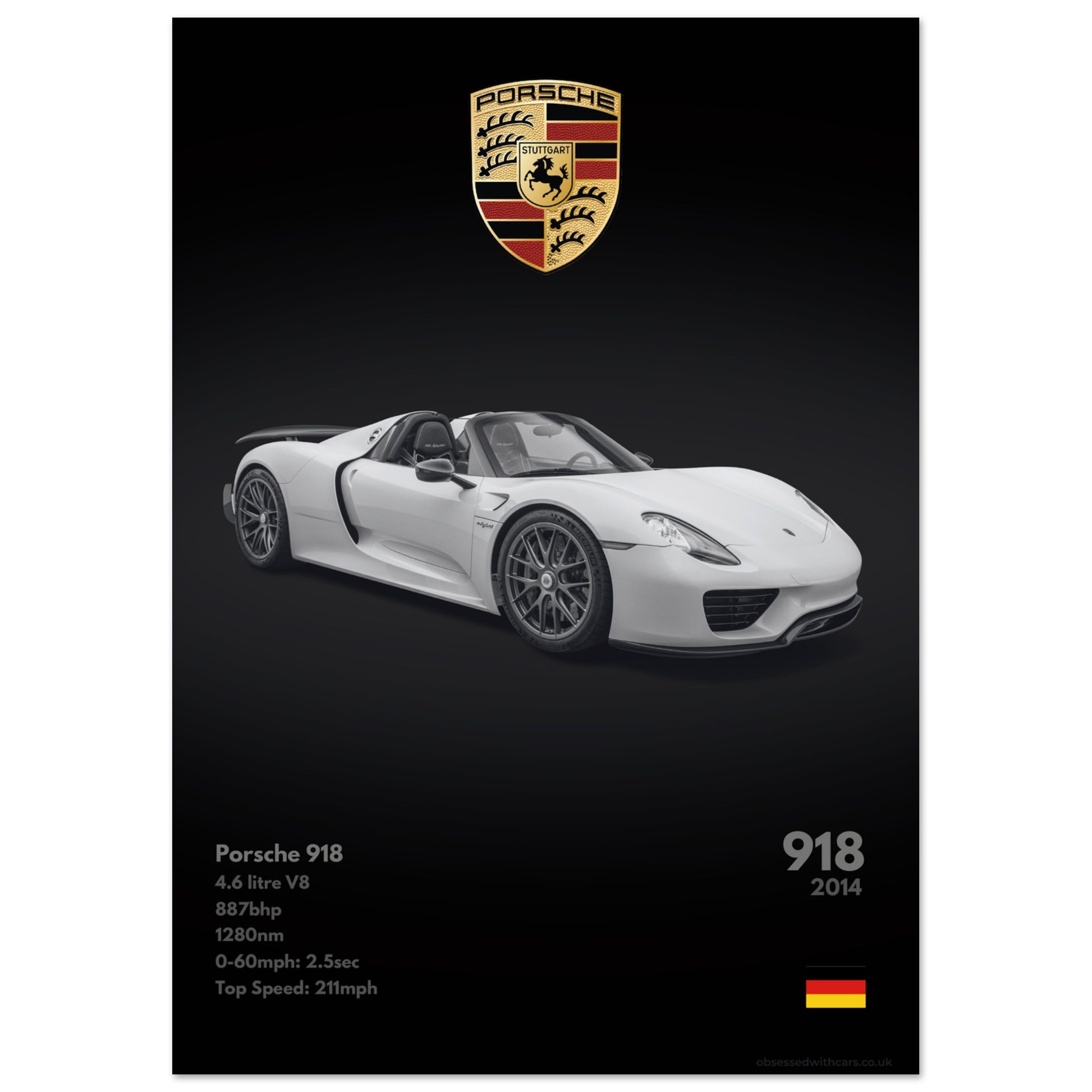 Porsche 918 Poster - Monochrome Collection