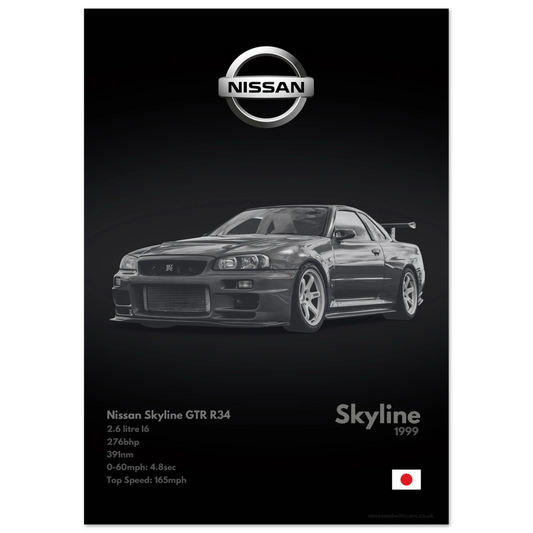Nissan Skyline GTR R34 Poster - Monochrome Collection