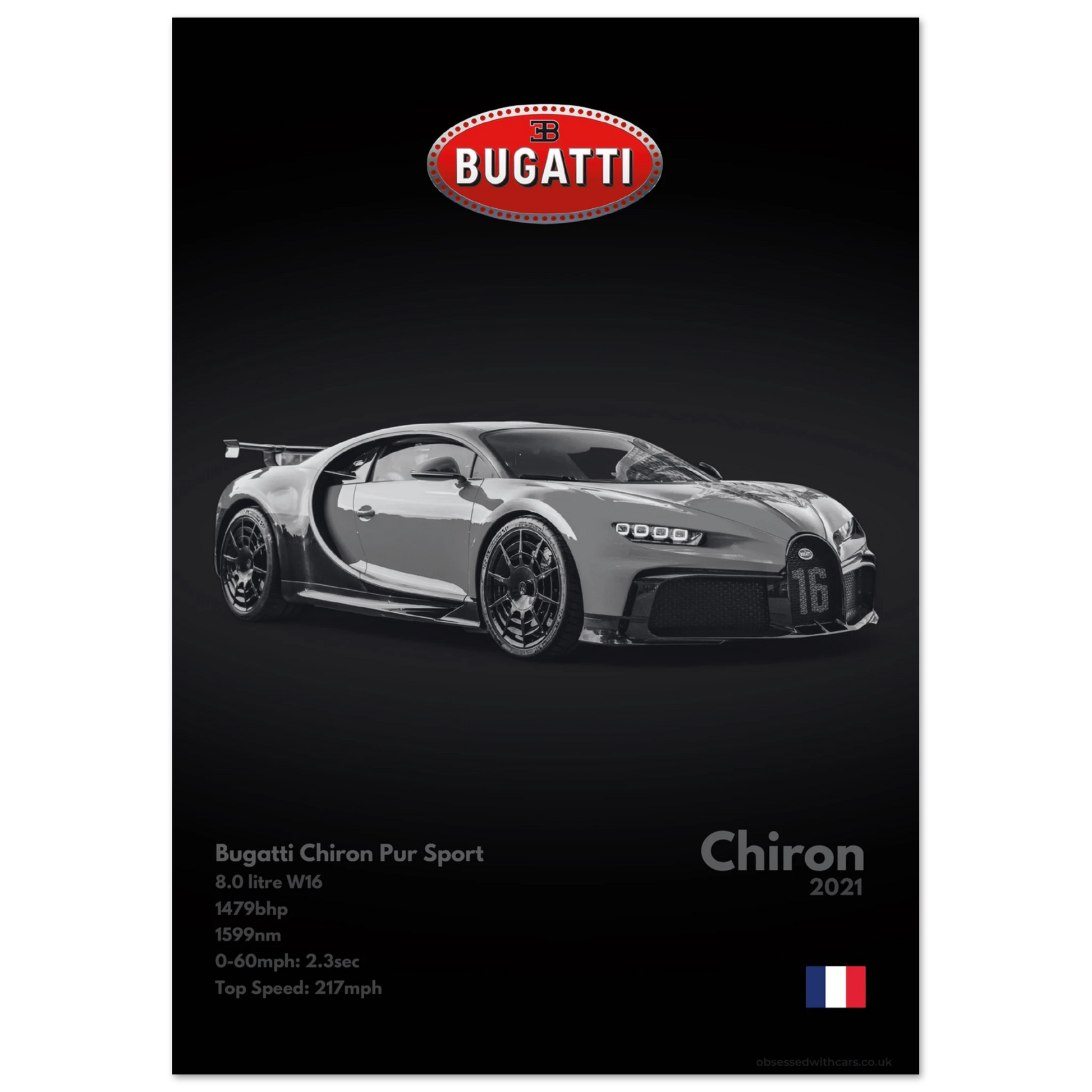 Bugatti Chiron Pur Sport Poster - Monochrome Collection