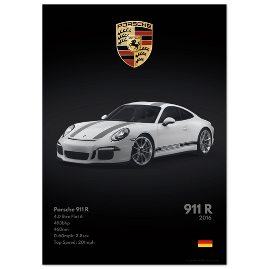 Porsche 911R Poster - Monochrome Collection