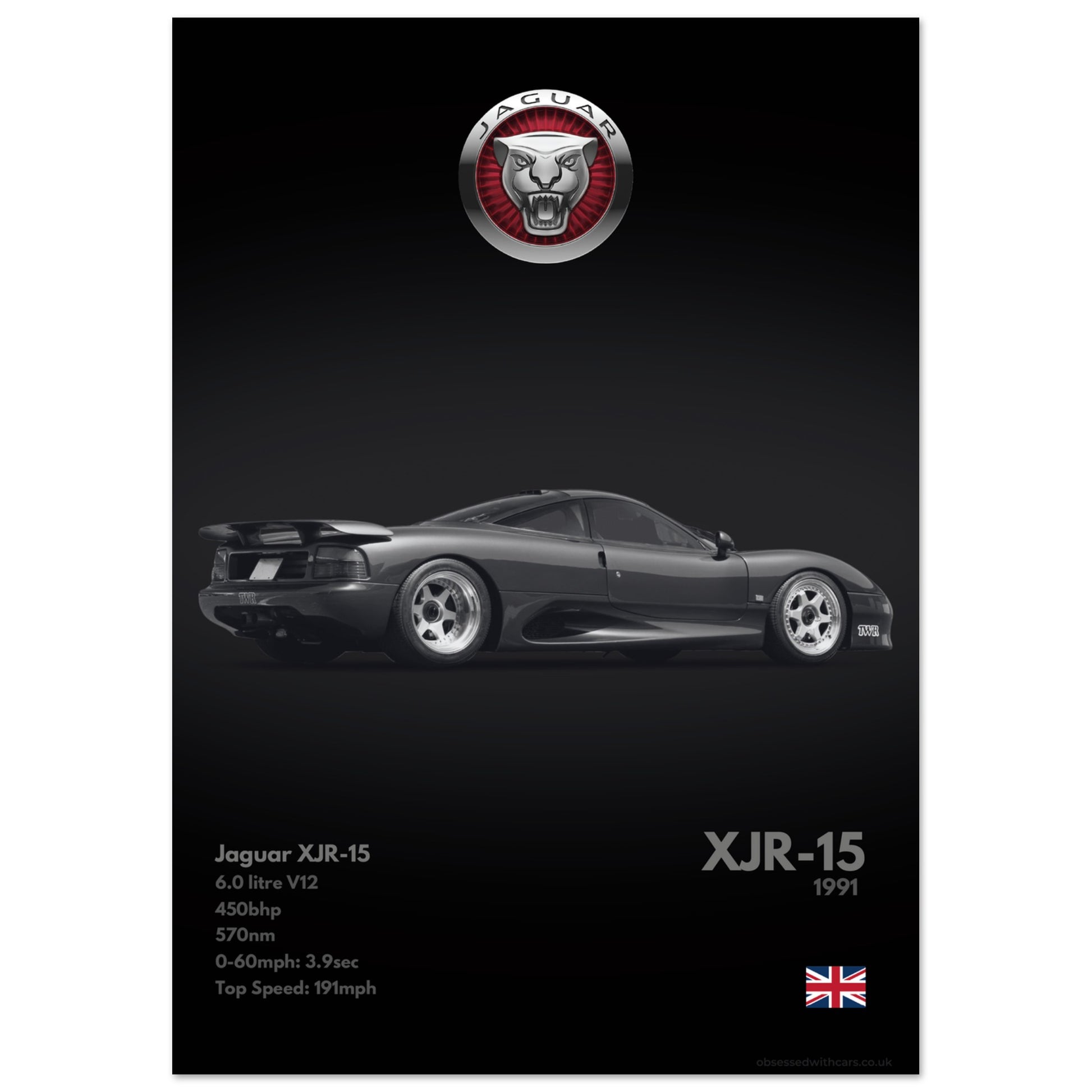 Jaguar XJR-15 Poster - Monochrome Collection