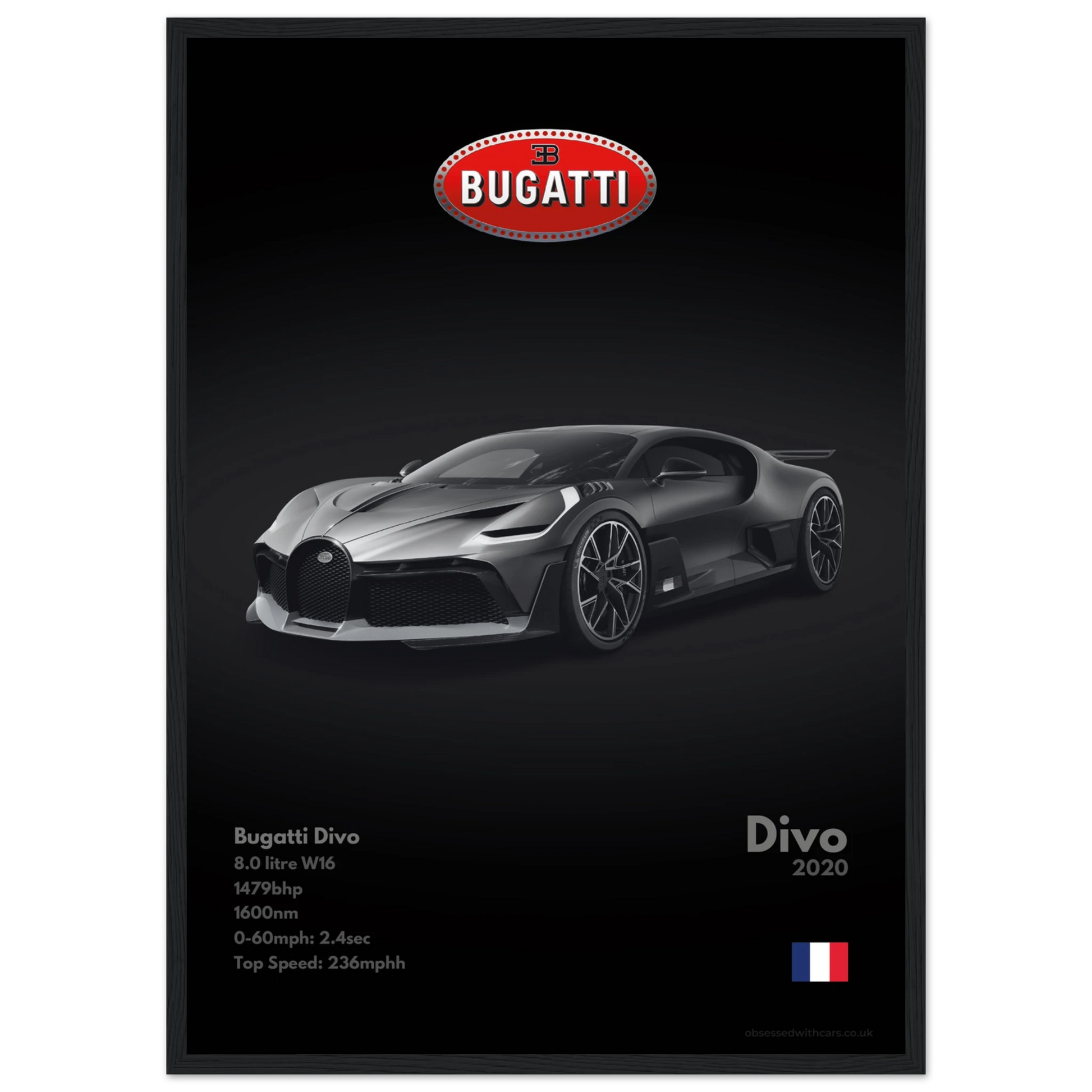 Bugatti Divo Poster - Monochrome Collection