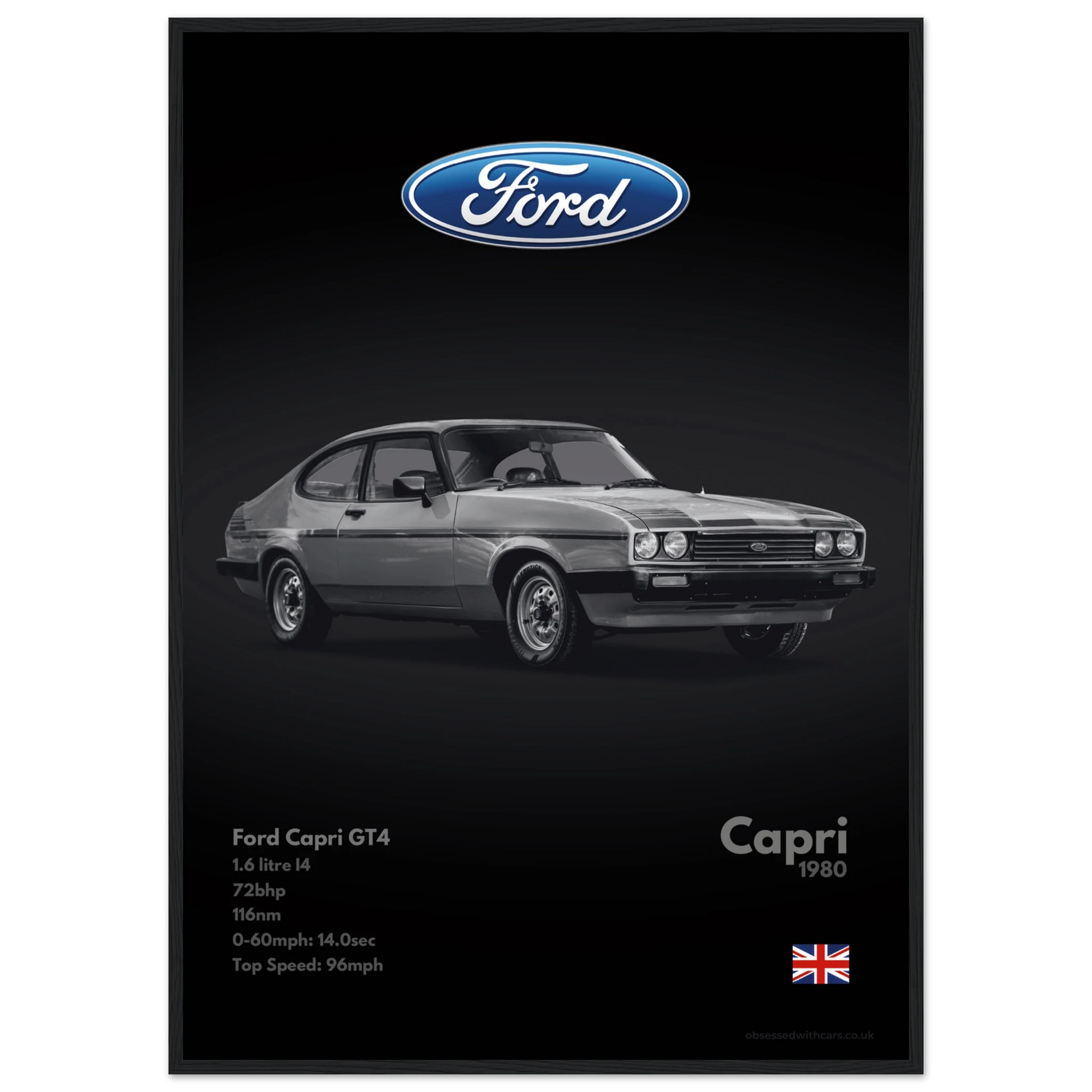Ford Capri GT4 Poster - Monochrome Collection
