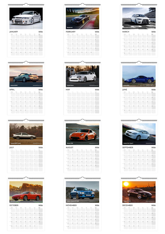 Japanese Cars Calendar 2026