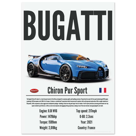 Bugatti Chiron Pur Sport Poster - Precision Collection