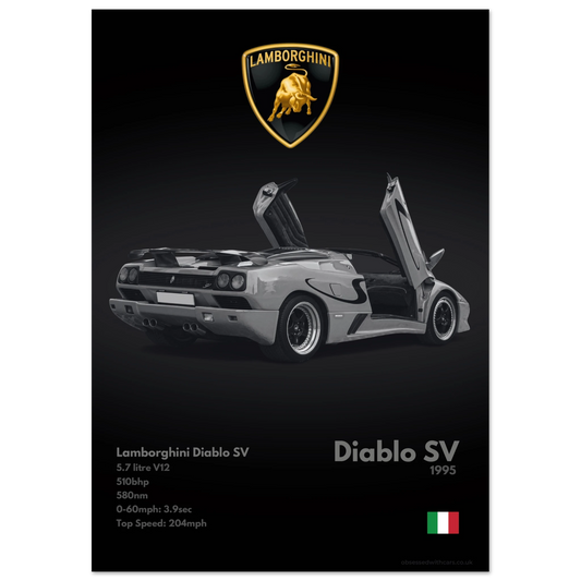 Lamborghini Diablo SV Poster - Monochrome Collection