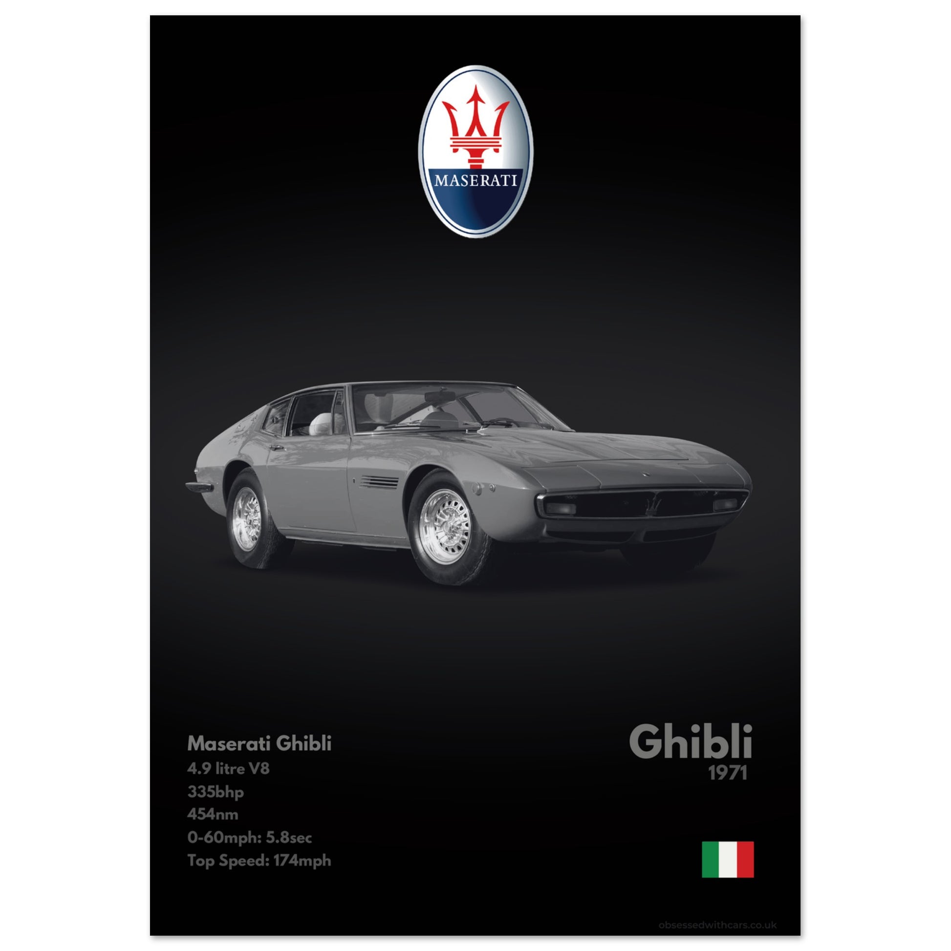 Maserati Ghibli Poster - Monochrome Collection