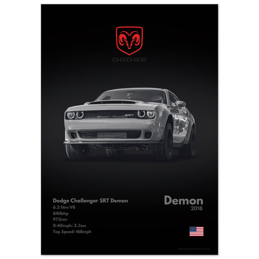 Dodge Challenger SRT Demon Poster- Monochrome Collection