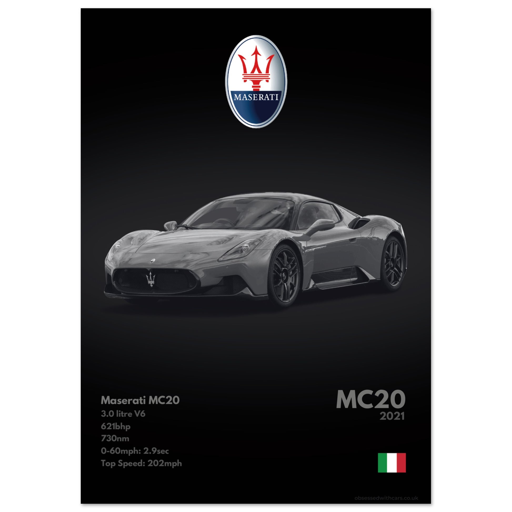 Maserati MC20 Poster - Monochrome Collection