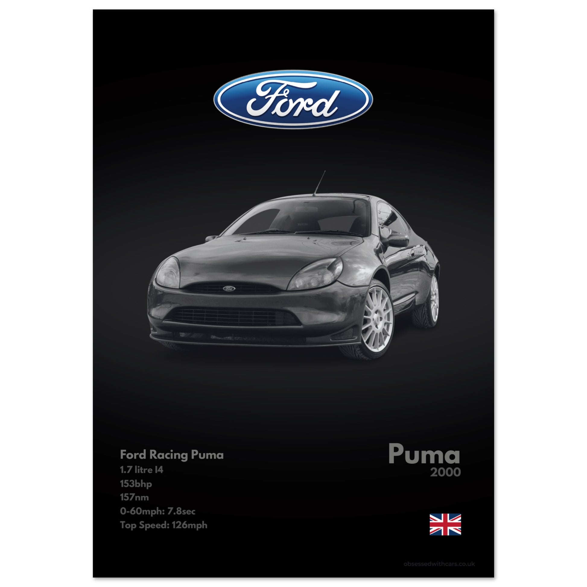 Ford Racing Puma Poster - Monochrome Collection