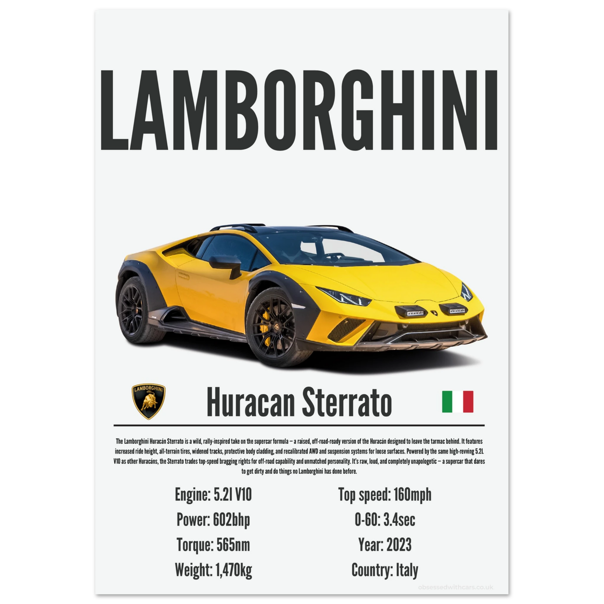 Lamborghini Huracan Sterrato Poster - Precision Collection