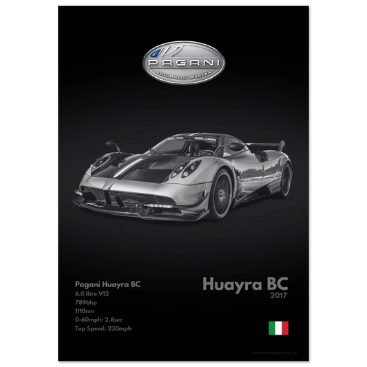 Pagani Huayra BC Poster - Monochrome Collection