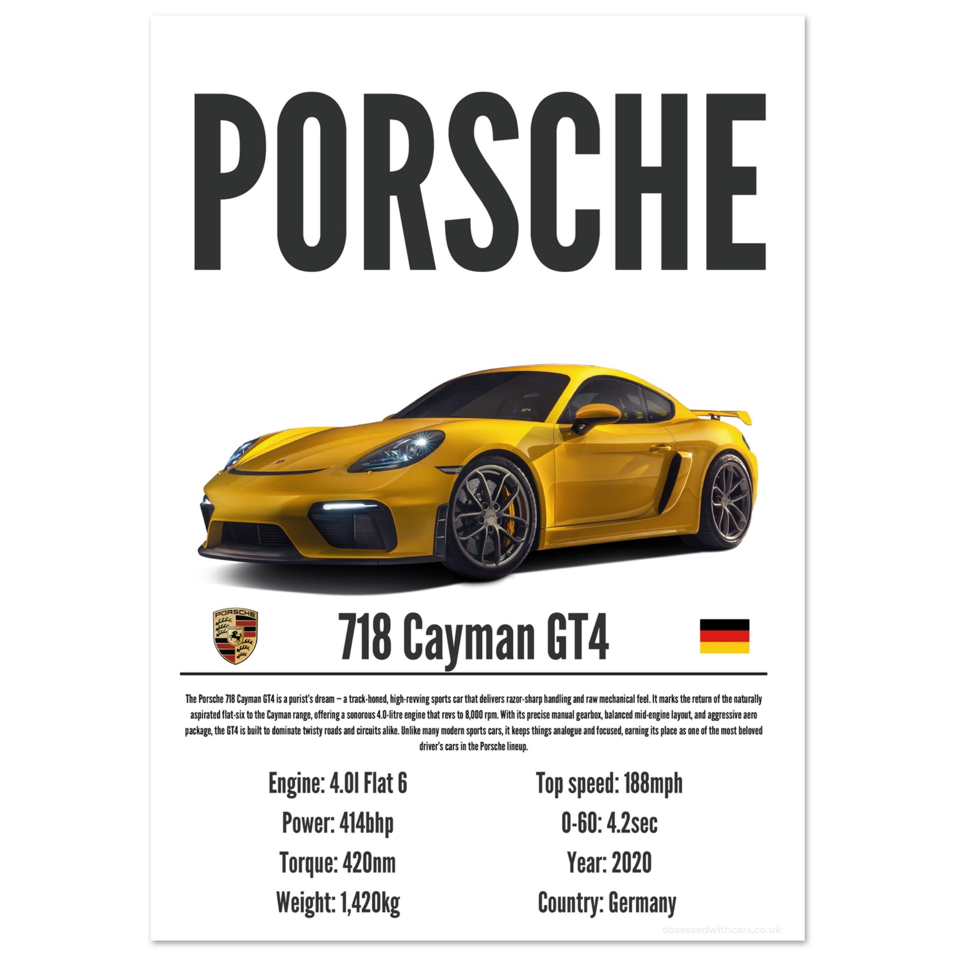 Porsche 718 Cayman GT4 Poster - Precision Collection