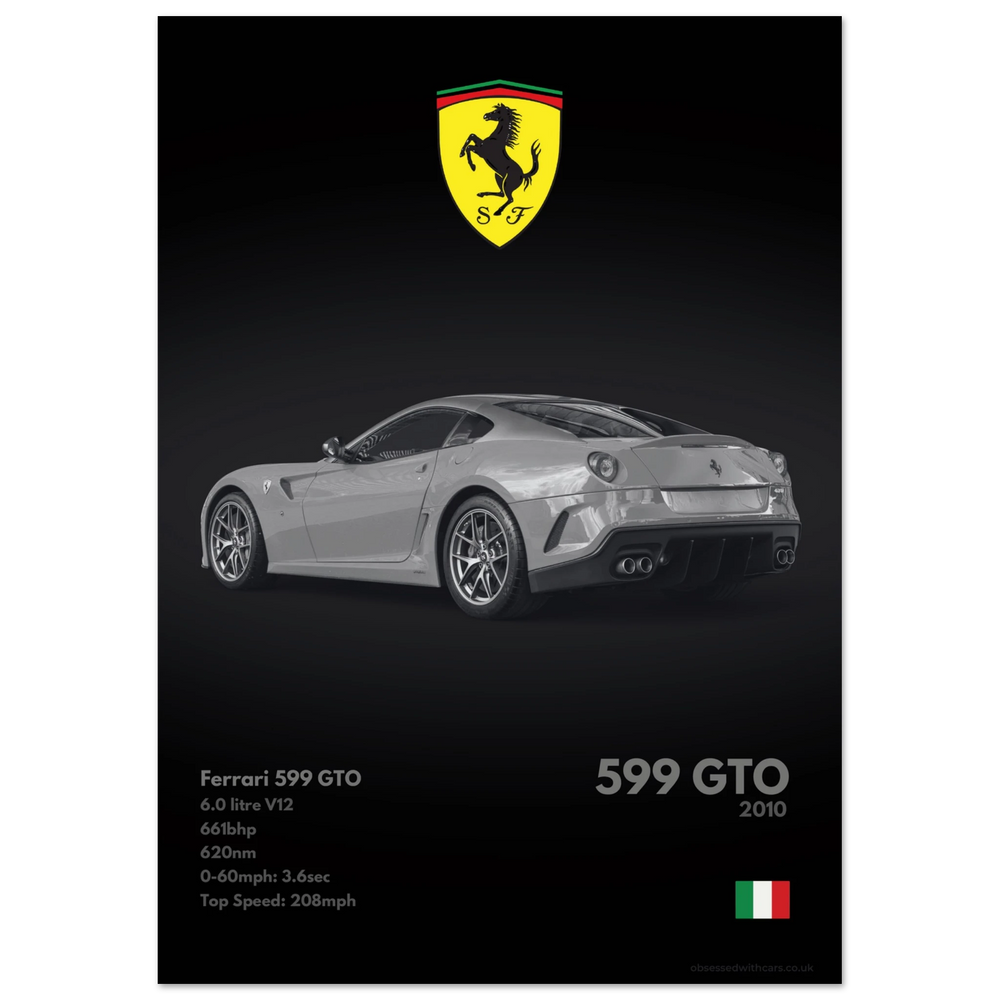 200 Ferrari 599 GTO Poster - Monochrome Collection