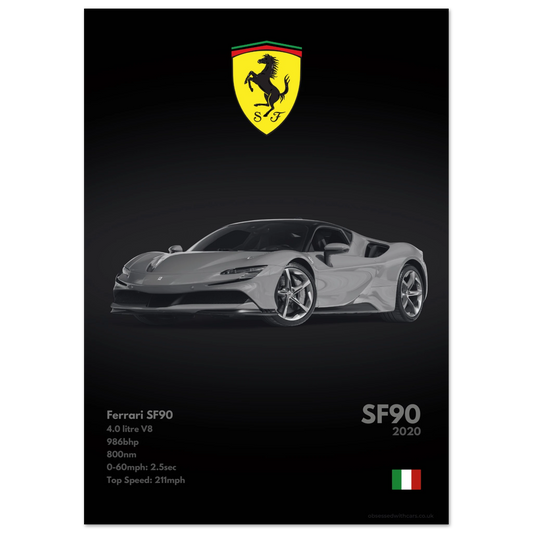 Ferrari SF90 Poster - Monochrome Collection