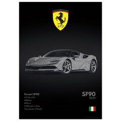 461 Ferrari SF90 Poster - Monochrome Collection
