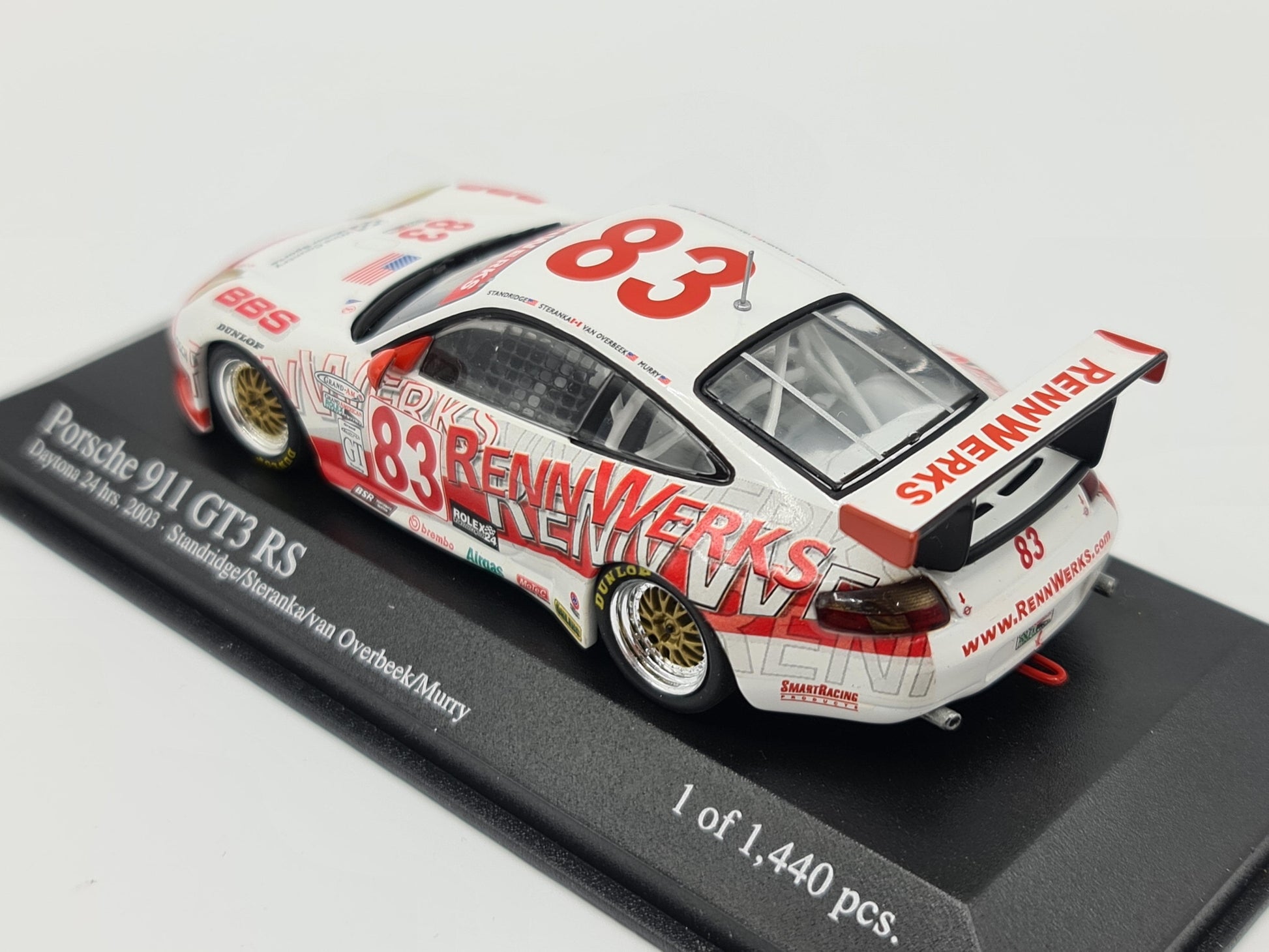 1/43 2003 Porsche 911 GT3 RS - 24h Daytona - Standridge / Steranka / van Overbeek / Murry - Minichamps | Model Car