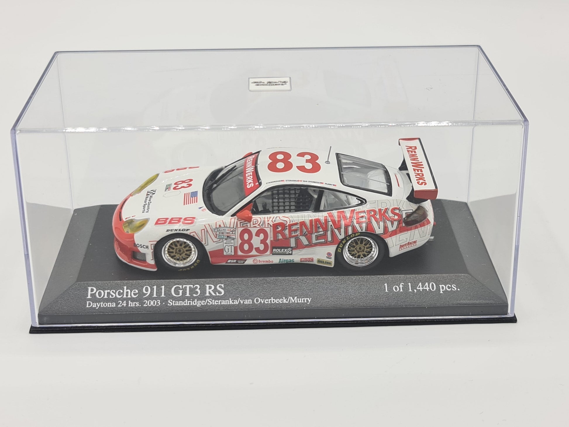1/43 2003 Porsche 911 GT3 RS - 24h Daytona - Standridge / Steranka / van Overbeek / Murry - Minichamps | Model Car