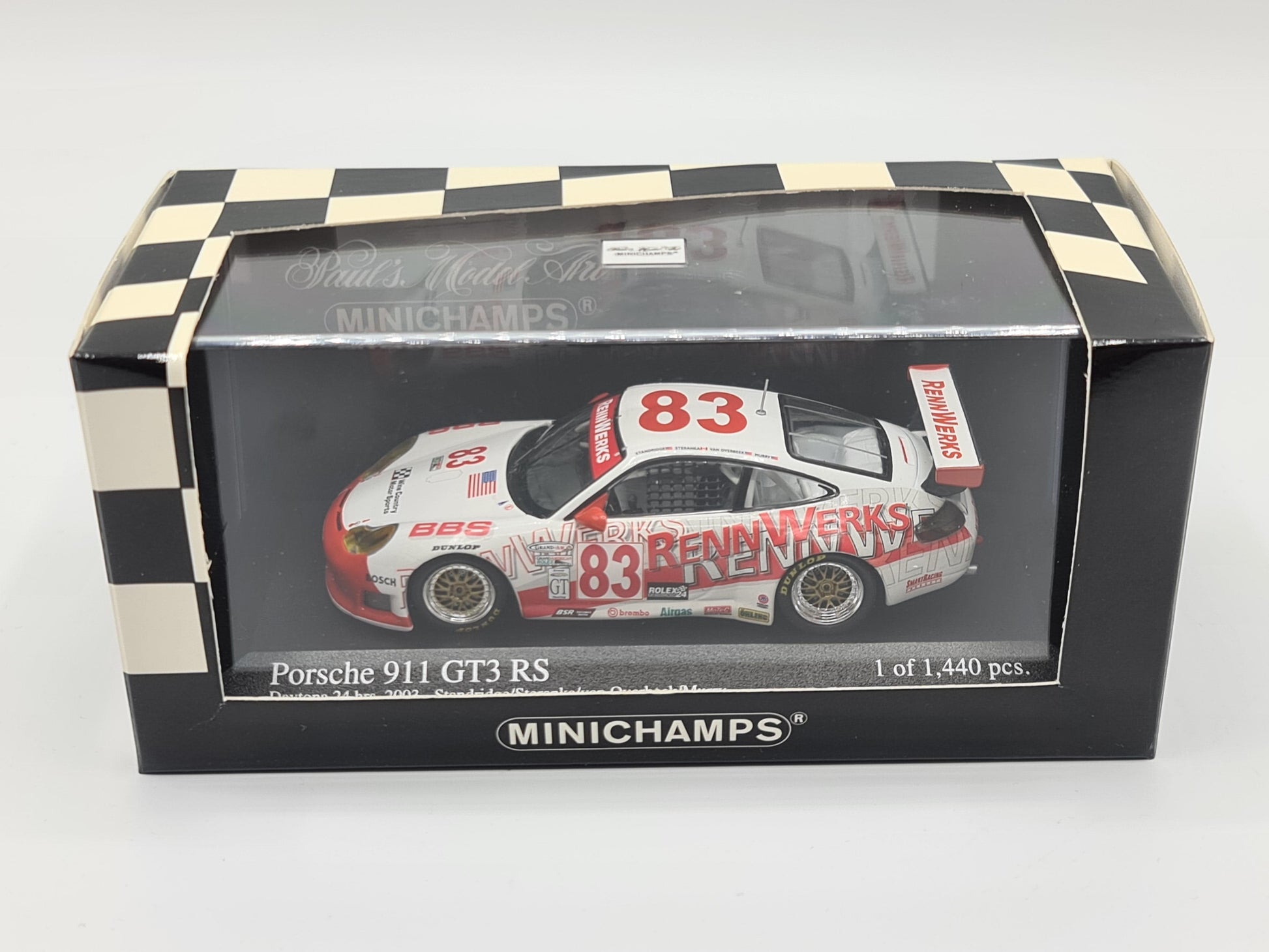 1/43 2003 Porsche 911 GT3 RS - 24h Daytona - Standridge / Steranka / van Overbeek / Murry - Minichamps | Model Car
