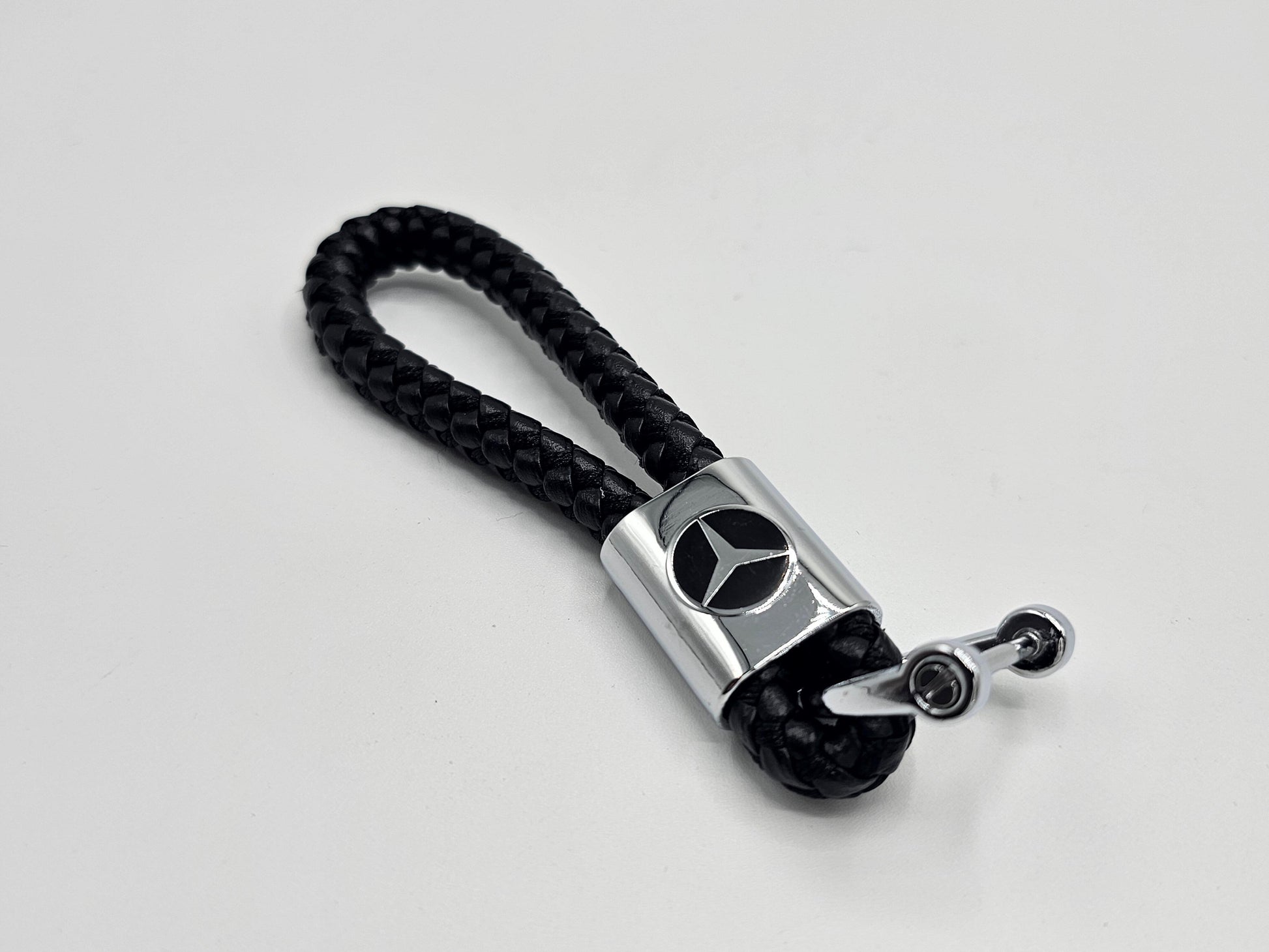 Mercedes Logo Keyring - Braided Leather