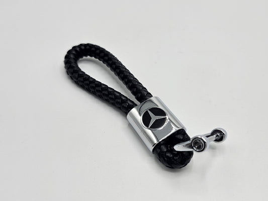 Mercedes Logo Keyring - Braided Leather