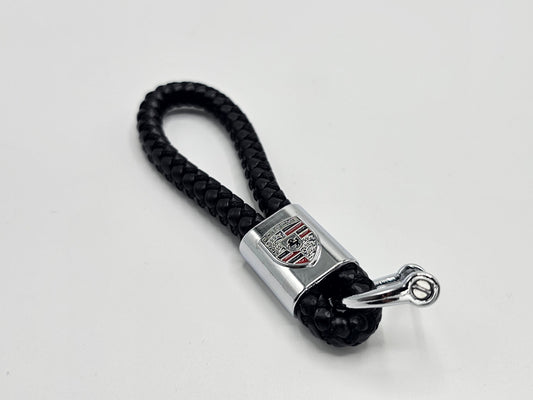 Porsche Logo Keyring - Braided Leather