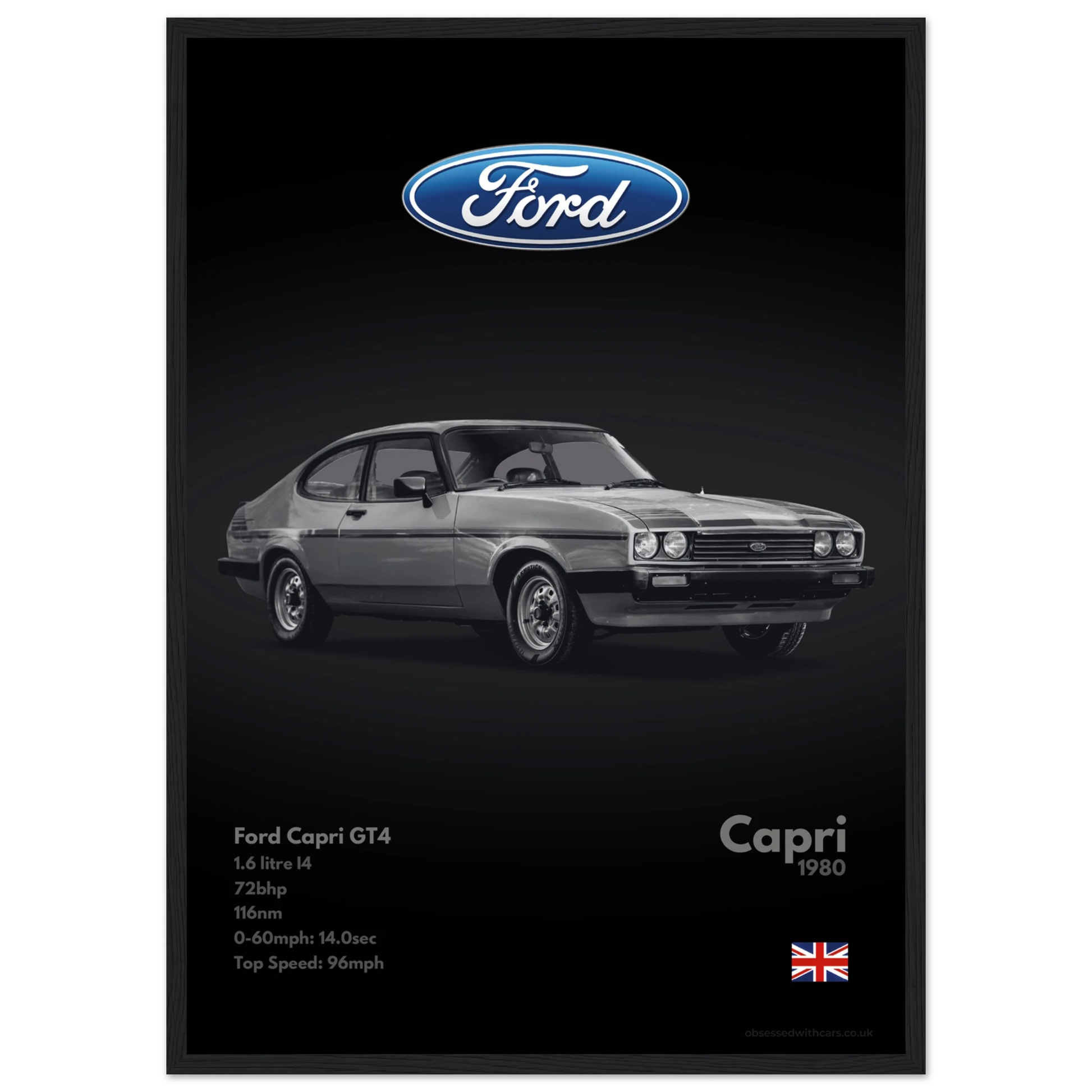 Ford Capri GT4 Poster - Monochrome Collection