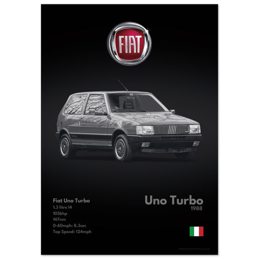 Fiat Uno Turbo Poster - Monochrome Collection