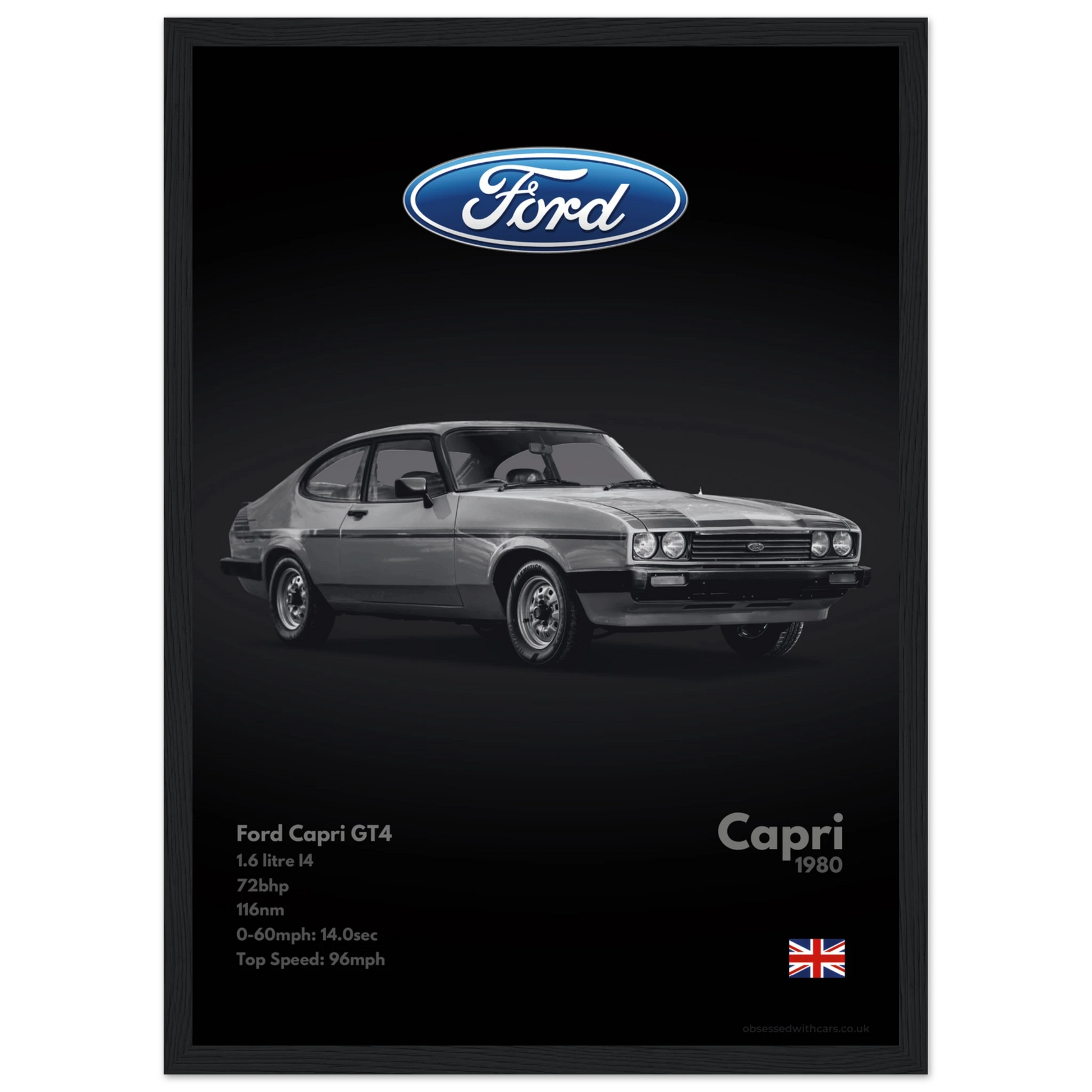 Ford Capri GT4 Poster - Monochrome Collection
