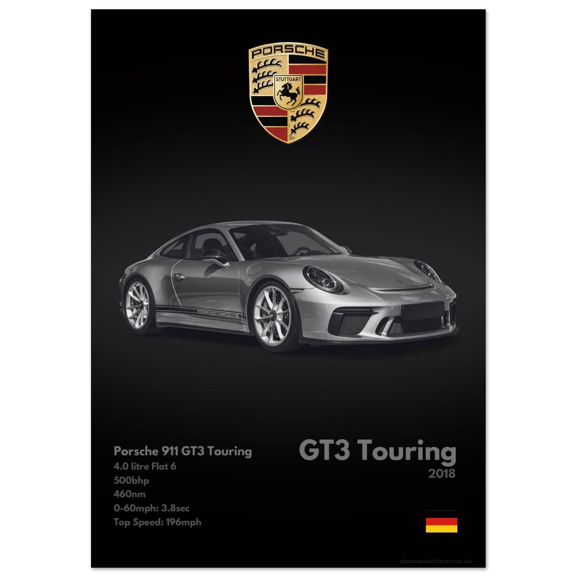 Porsche 911 GT3 Touring Poster - Monochrome Collection