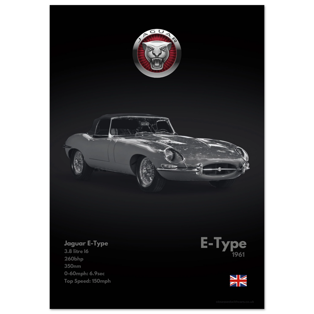 410 Jaguar E-Type Poster - Monochrome Collection