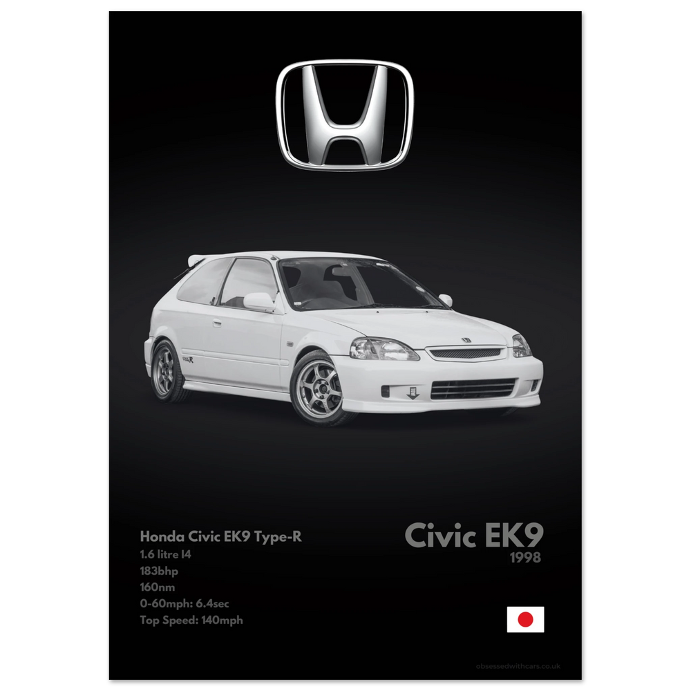 141 Honda Civic EK9 Type R Poster - Monochrome Collection