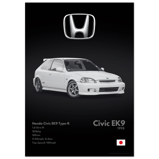 Honda Civic EK9 Type R Poster - Monochrome Collection