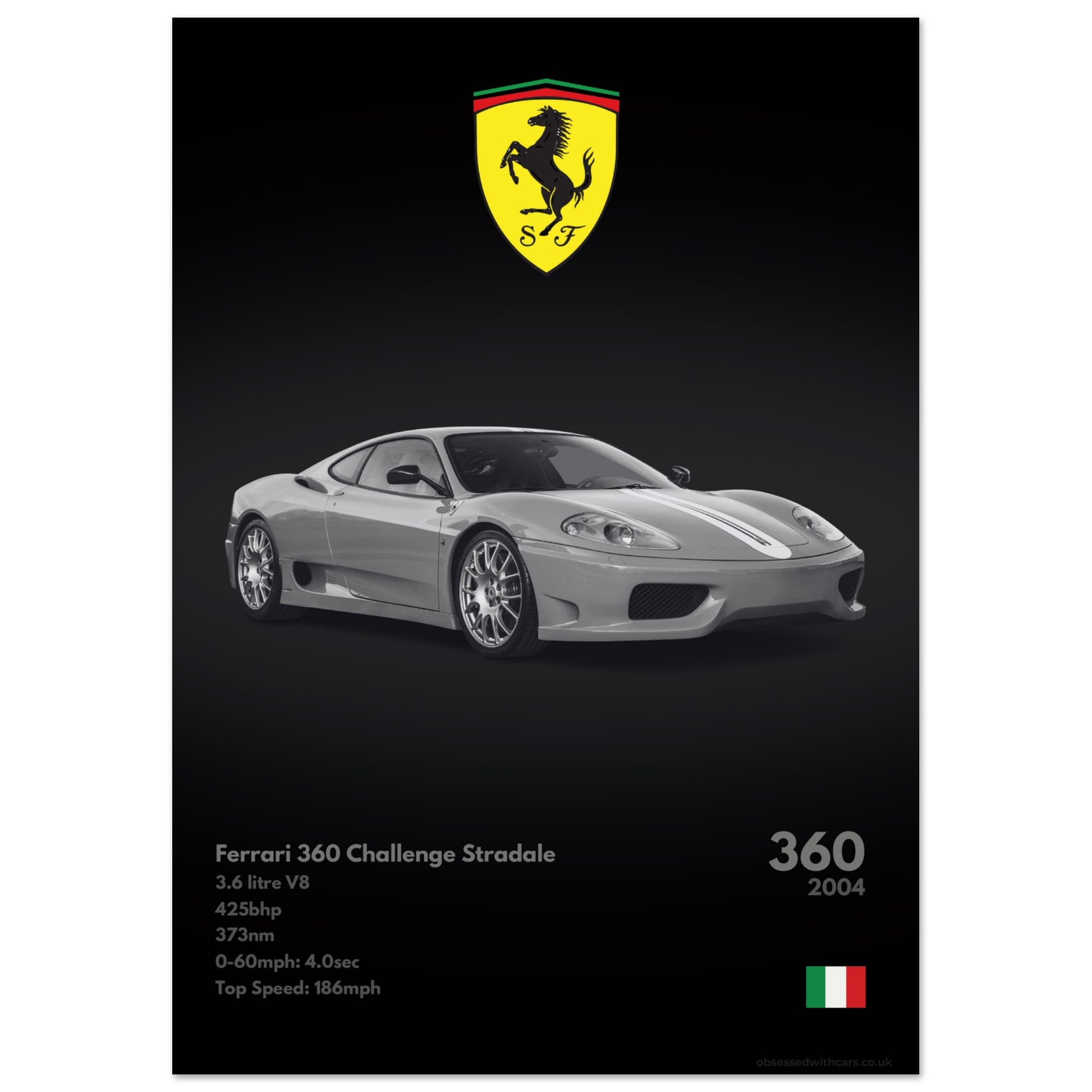 Ferrari 360 Challenge Stradale Poster - Monochrome Collection