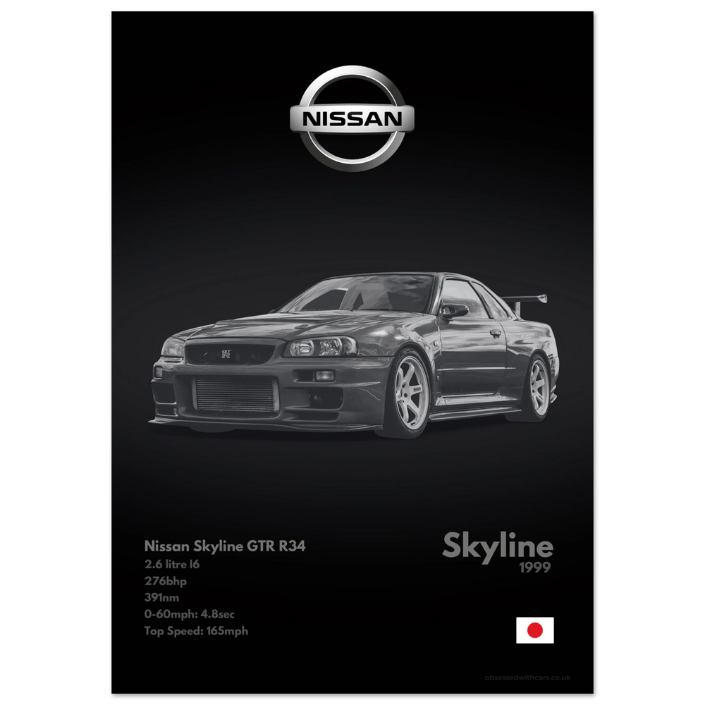 021 Nissan Skyline GTR R34 Poster - Monochrome Collection