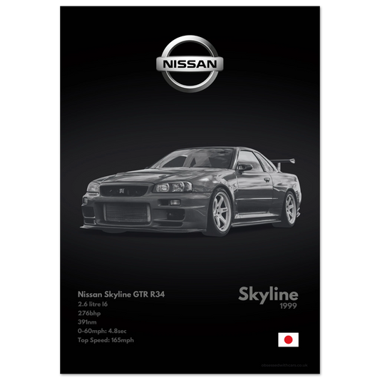 Nissan Skyline GTR R34 Poster - Monochrome Collection