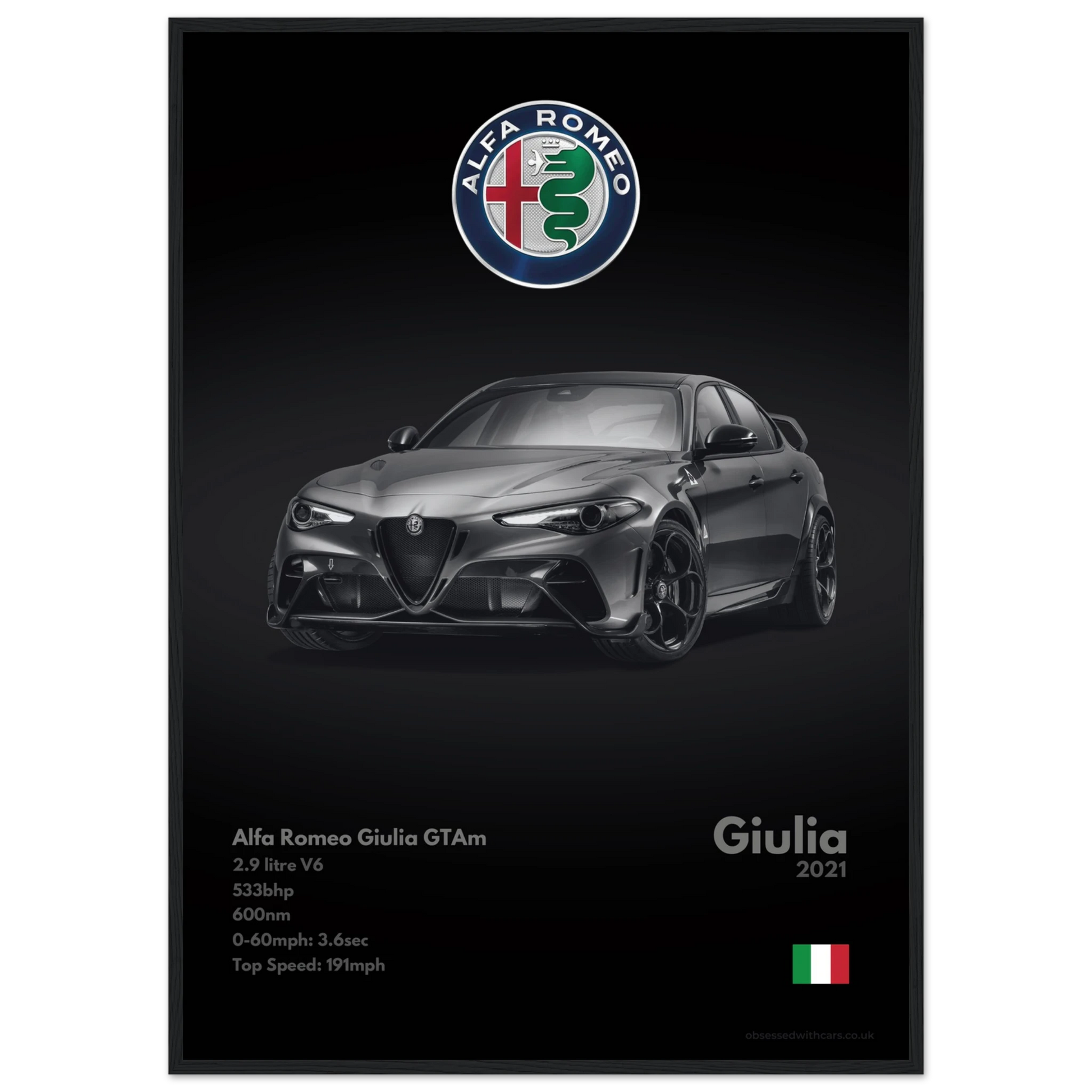 Alfa Romeo Giulia GTAm Poster - Monochrome Collection