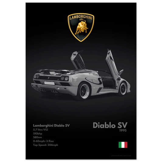 Lamborghini Diablo SV Poster - Monochrome Collection