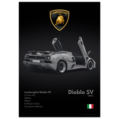 123 Lamborghini Diablo SV Poster - Monochrome Collection