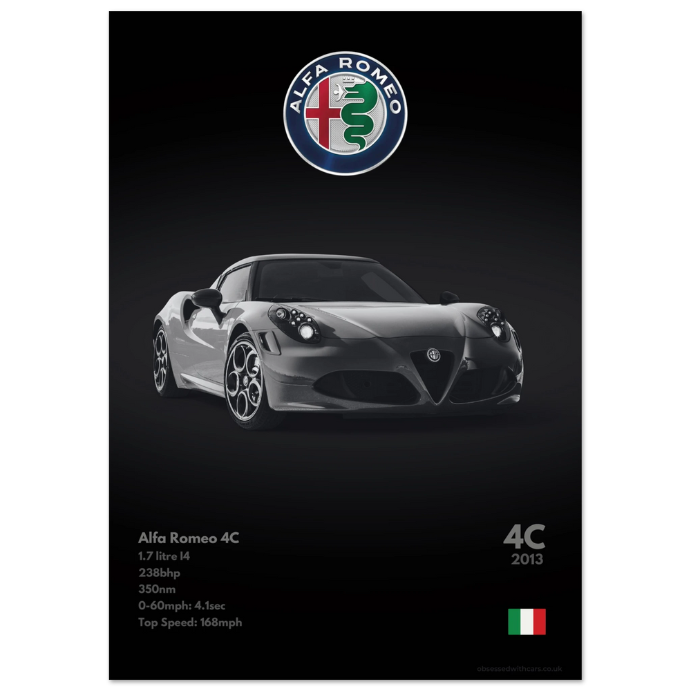150 Alfa Romeo 4C Poster - Monochrome Collection
