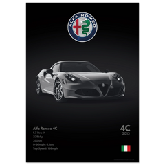 150 Alfa Romeo 4C Poster - Monochrome Collection