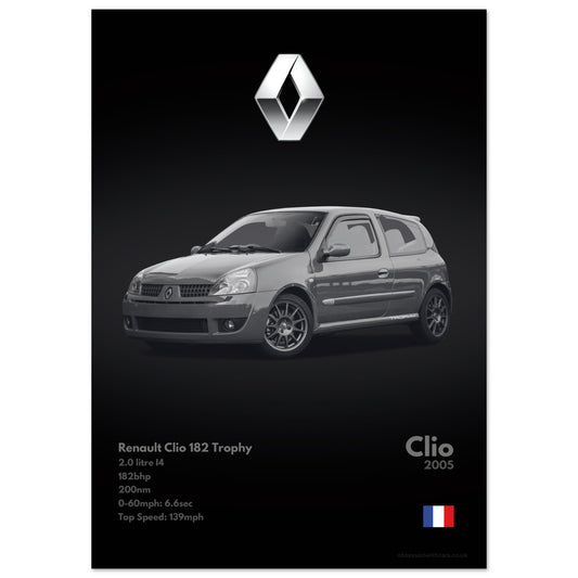 Renault Clio 182 Trophy Poster - Monochrome Collection