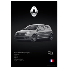 229 Renault Clio 182 Trophy Poster - Monochrome Collection