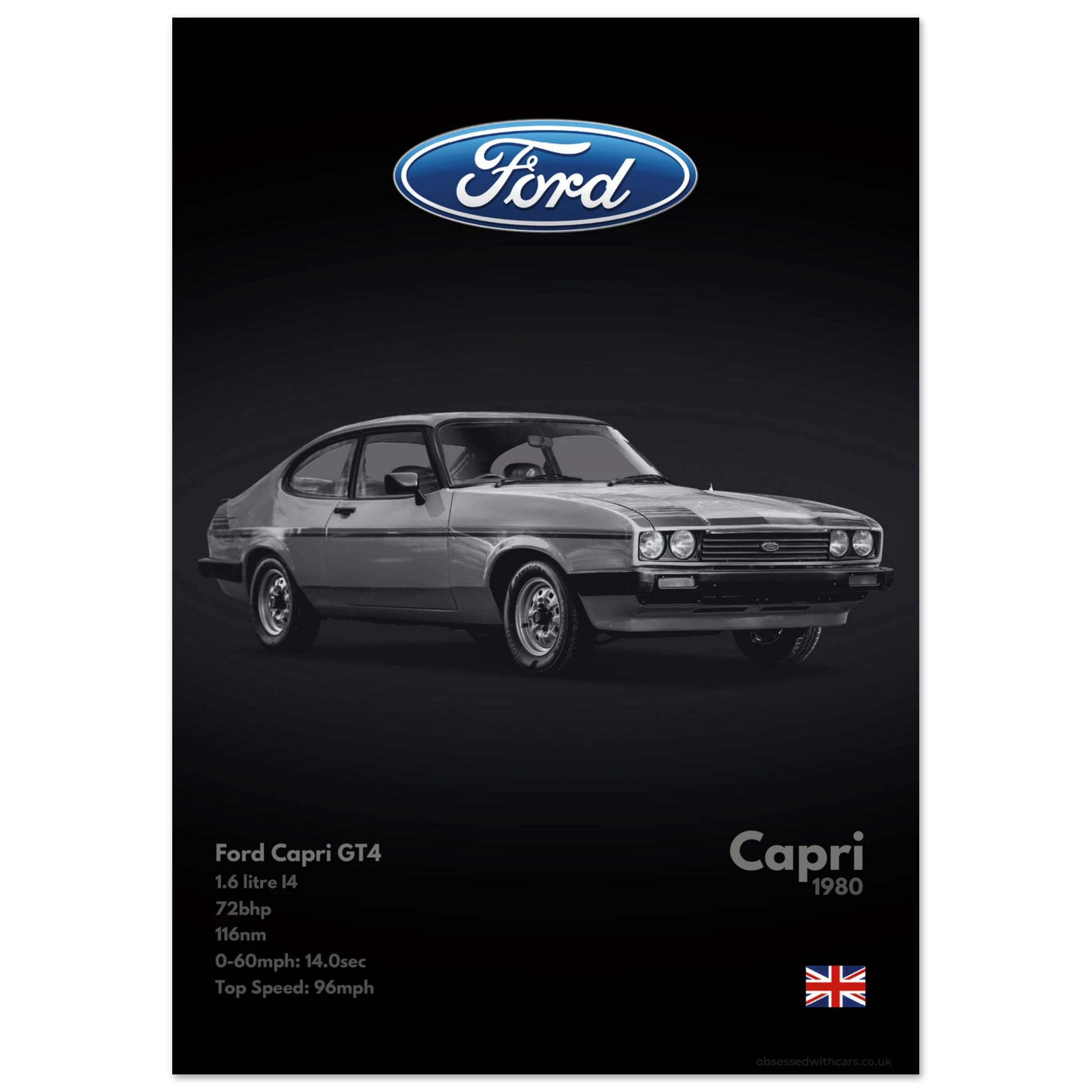 Ford Capri GT4 Poster - Monochrome Collection