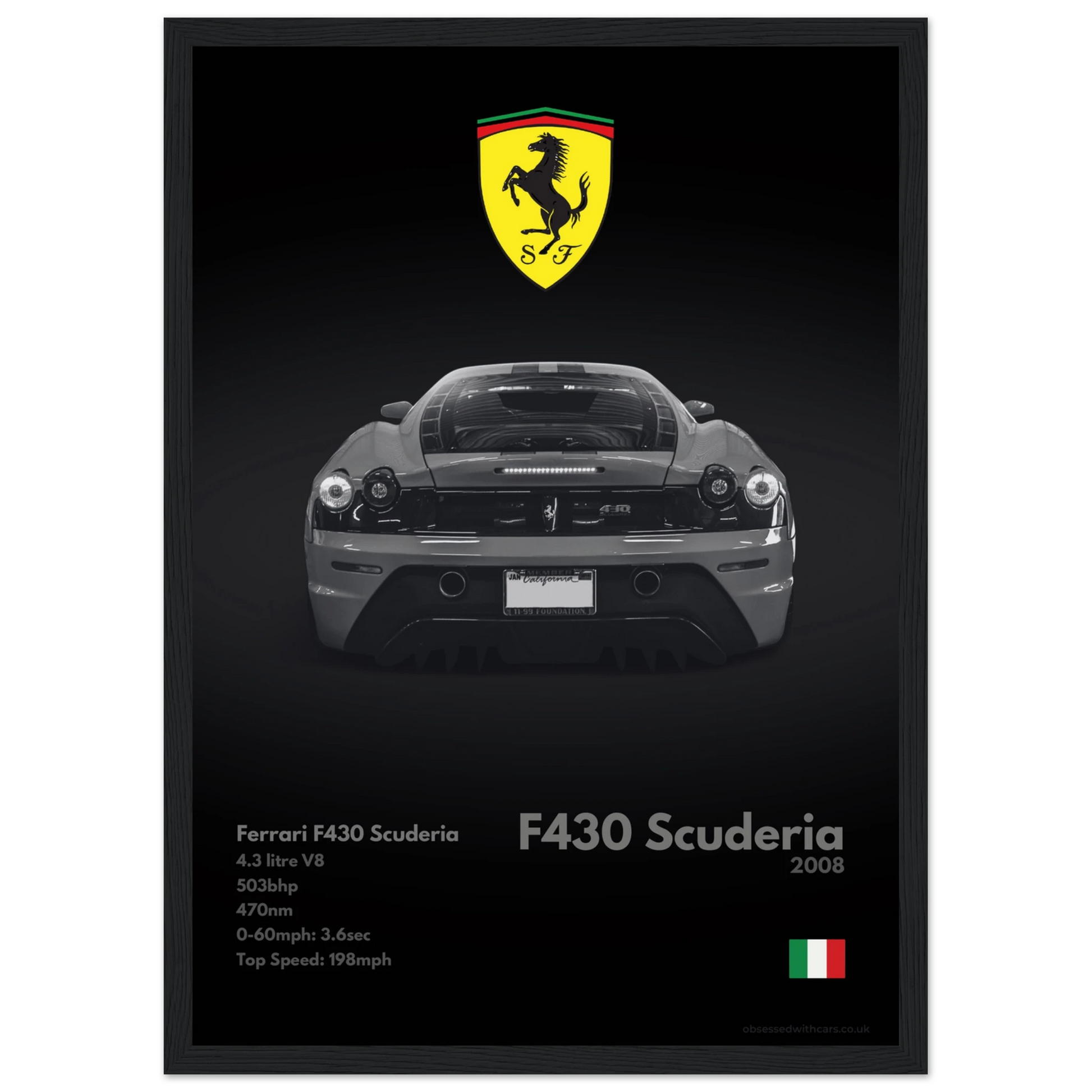 Ferrari F430 Scuderia Poster - Monochrome Collection