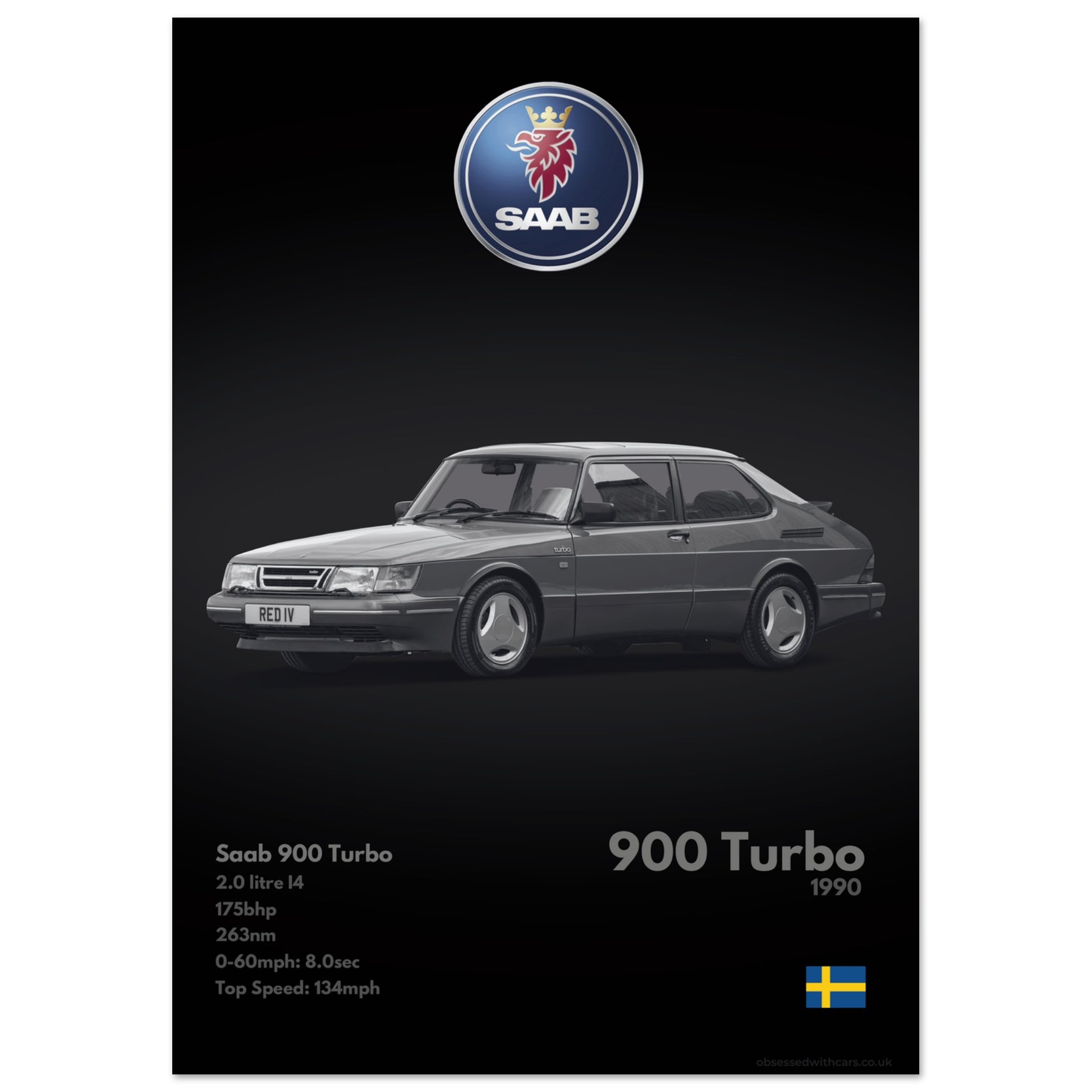 Saab 900 Turbo Poster - Monochrome Collection